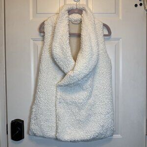 Soft Surroundings Ivory Plush Sherpa Fleece Sz L Open Front Layering Vest